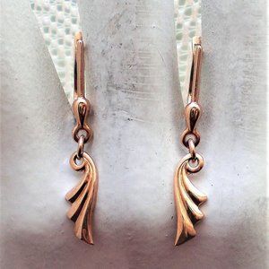 Vintage Russian Soviet USSR Solid 14K 583 Rose Pink Gold Dangle Drop EARRINGS